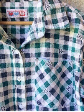 90s Vintage Flannel Floral & Gingham Button Down